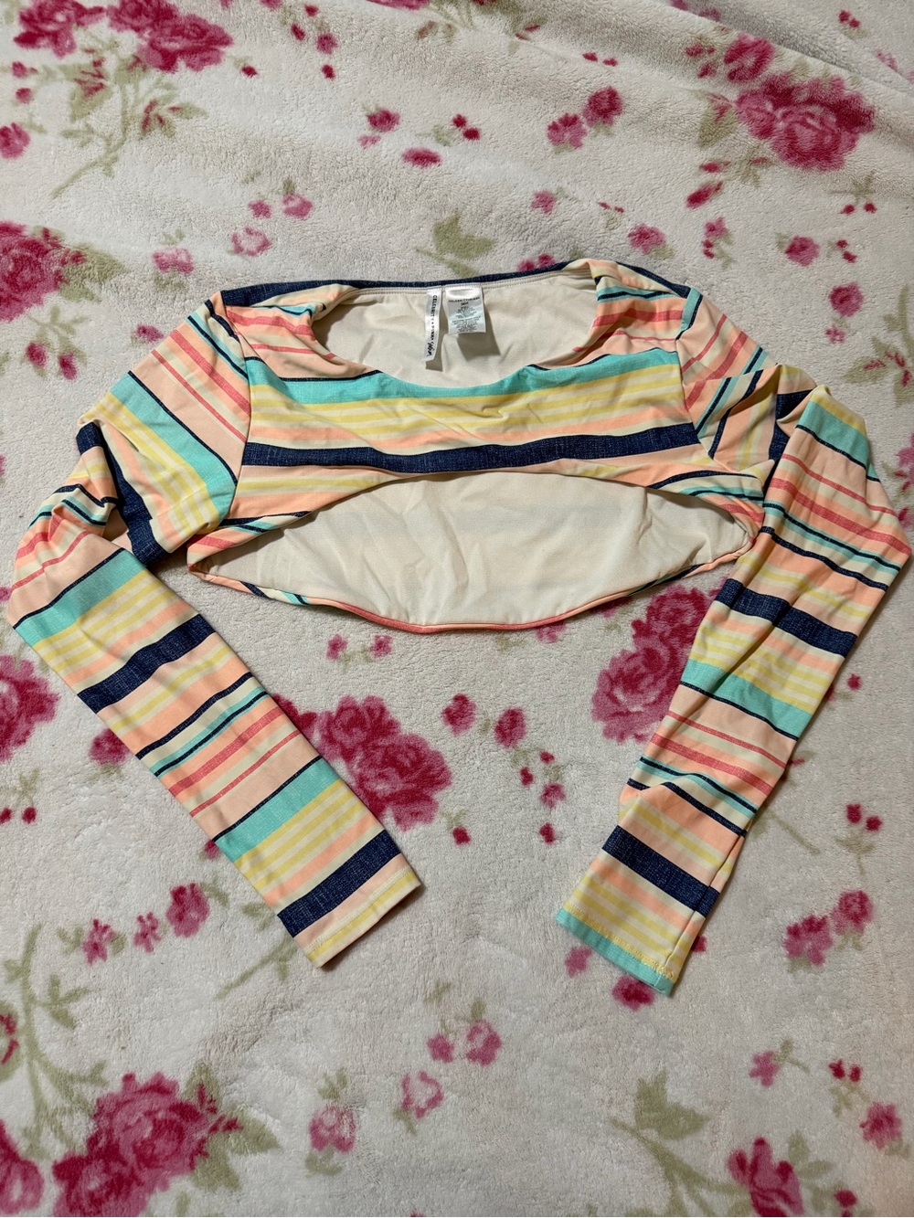 Celebrity Pink Striped Multi-Color Long-Sleeve Swim Coverup nwot